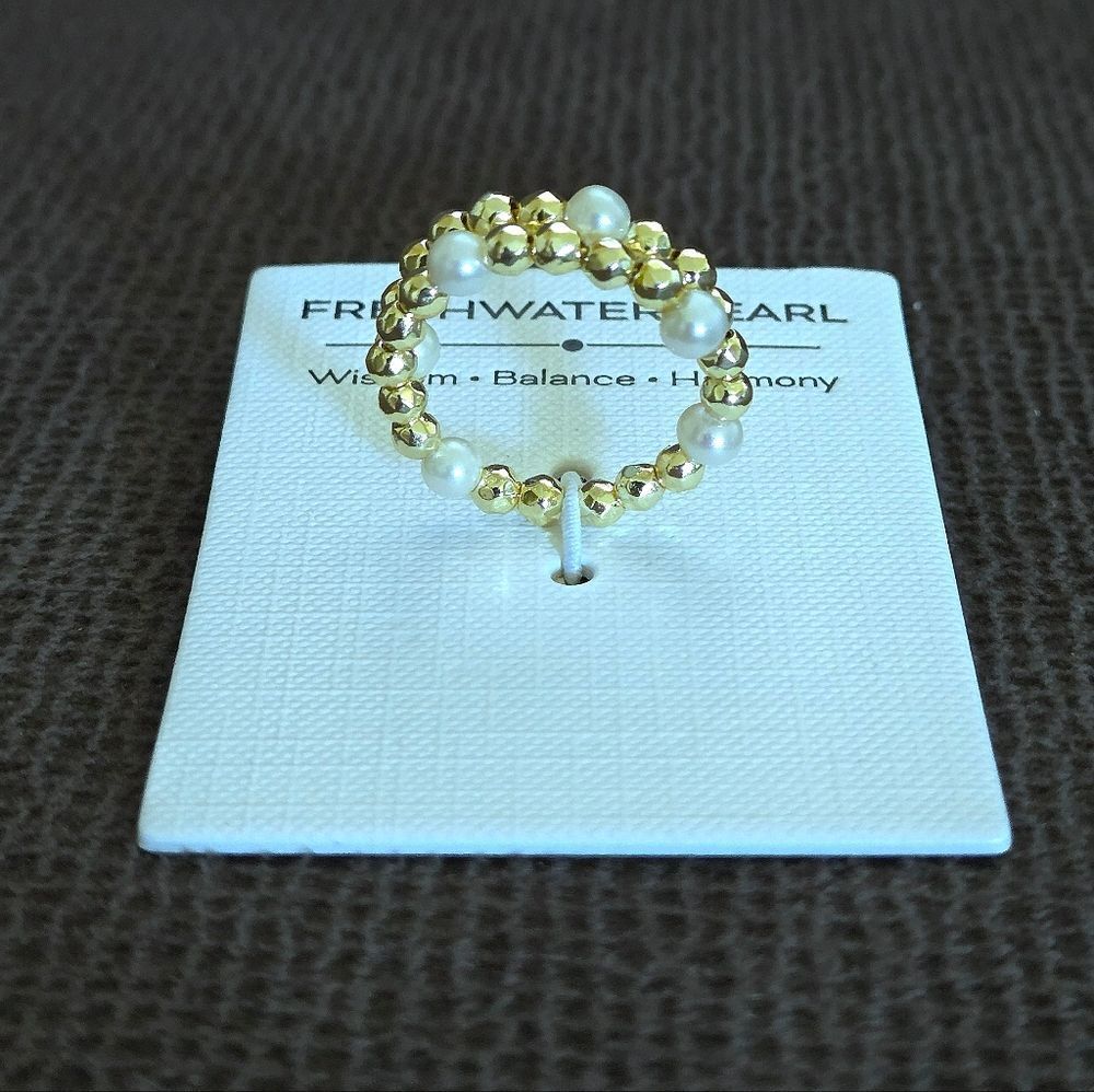 Freshwater Pearls and Gold💛 Hematite Beads Adjustable Wrap Ring💍 - NWT - Picture 15 of 16